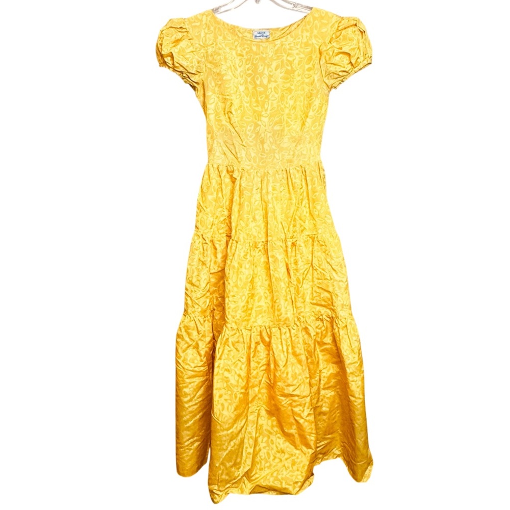 Vintage Yellow Vogue Special Design Party Maxi Evening Puff Sleeve Dress